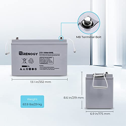 Renogy AGM Battery 12V 100Ah - Marine & Off-Grid