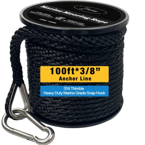 Marine Grade 100ft Anchor Rope with Thimble & Hook