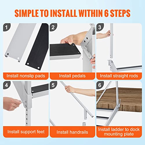 Marine Dock Ladder with Rubber Mat and Adjustable Height