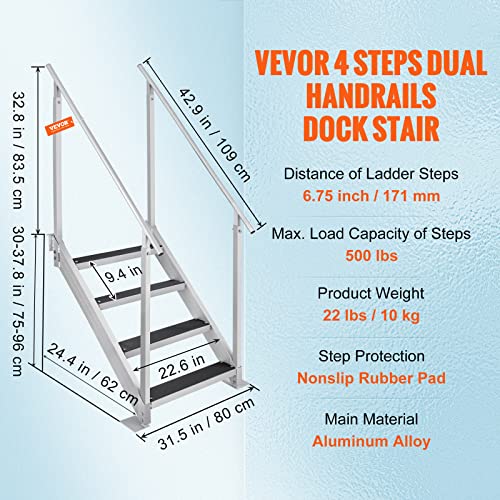 Marine Dock Ladder with Rubber Mat and Adjustable Height