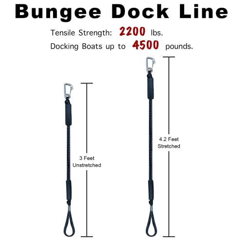 2PC 3FT Bungee Dock Lines with Clips