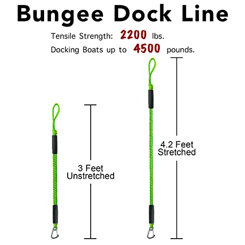 Green 3ft Bungee Dock Lines for Boats