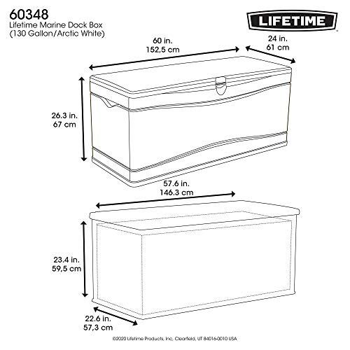 Lifetime 60348 Marine Dock, 130 Gallon Deck Box, Arctic White