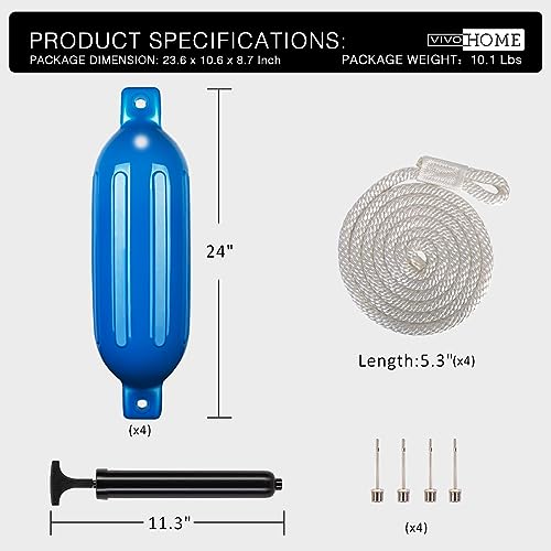 VIVOHOME Vinyl Marine Boat Fenders - 4 Pack