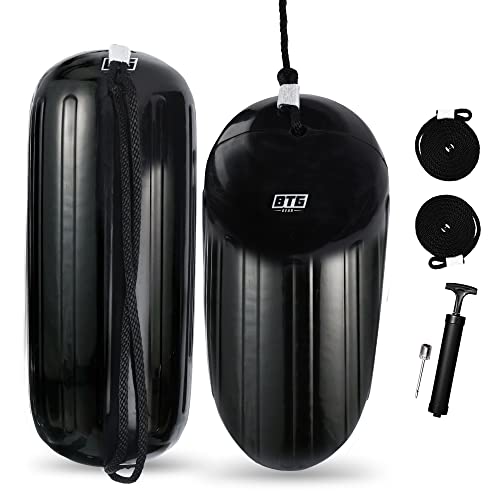 of 2 Black Inflatable Boat Fenders + Lines & Pump