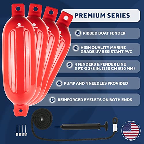 Marine Red Boat Fenders, 4 Pack with Accessories