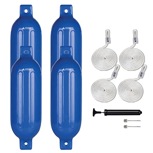 4-Pack Blue Ribbed Boat Fenders with Pump