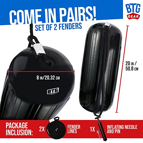 of 2 Black Inflatable Boat Fenders + Lines & Pump