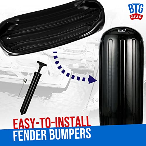 of 2 Black Inflatable Boat Fenders + Lines & Pump