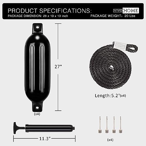 4-Pack Vinyl Ribbed Marine Boat Fenders
