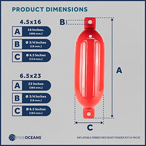 Marine Red Boat Fenders, 4 Pack with Accessories