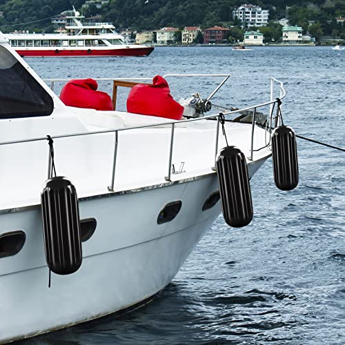 4 Black Ribbed Boat Fenders 10" x 28