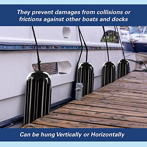 4 Black Ribbed Boat Fenders 10" x 28