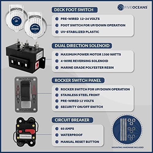Marine Windlass Kit - 600W, 12V, 1200lb