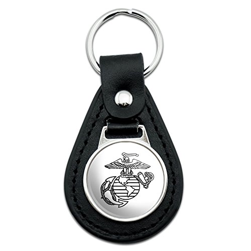 USMC Leather Keychain with Eagle Globe Anchor Logo