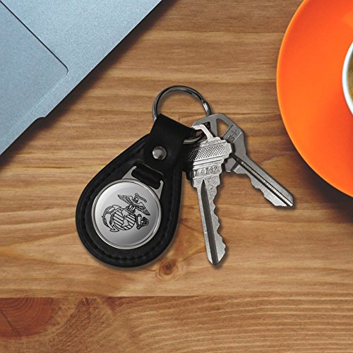 USMC Leather Keychain with Eagle Globe Anchor Logo