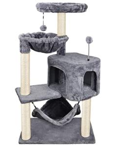 Modern Grey Cat Tree with Condo and Hammock