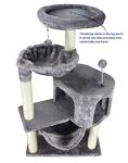 Modern Grey Cat Tree with Condo and Hammock