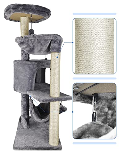 Modern Grey Cat Tree with Condo and Hammock