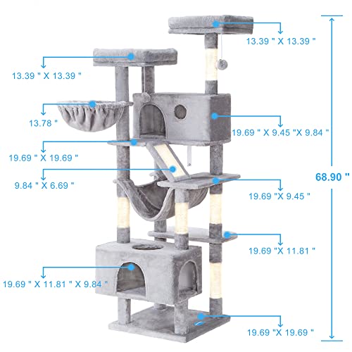 Hey-brother Cat Tree, XL Cozy Cat Tower, 69 Inch Tall