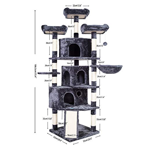 XL Cat Tree with 3 Caves, 3 Perches, Scratching Posts