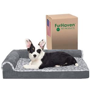 Medium Furhaven Orthopedic Dog Bed - Stone Gray L Shaped
