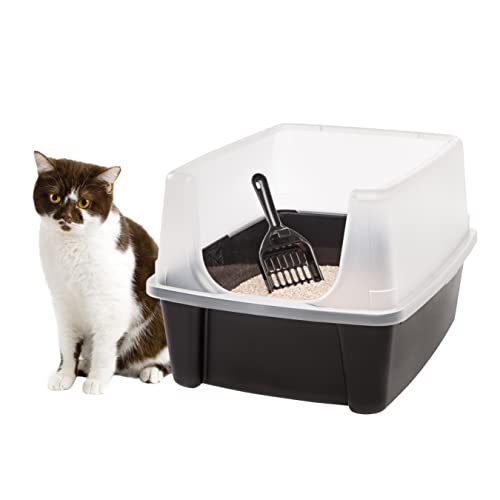 IRIS USA Open Top Cat Litter Tray with Scoop and Scatter Shield