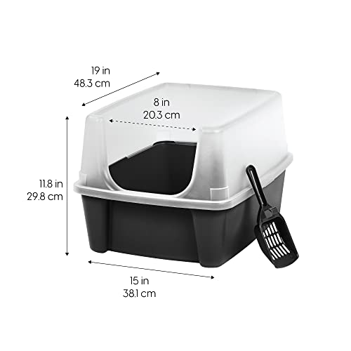 IRIS USA Open Top Cat Litter Tray with Scoop and Scatter Shield