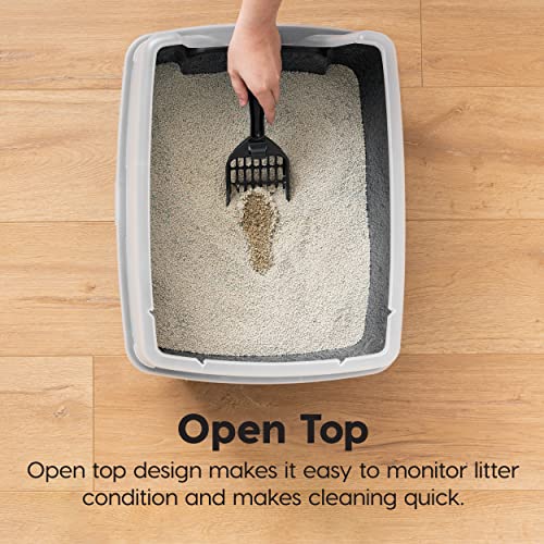 IRIS USA Open Top Cat Litter Tray with Scoop and Scatter Shield