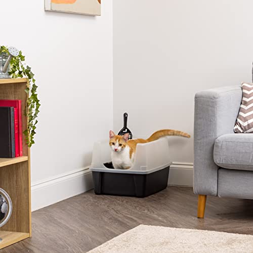 IRIS USA Open Top Cat Litter Tray with Scoop and Scatter Shield
