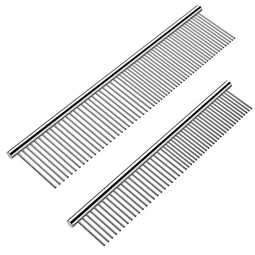 Cafhelp 2 Pack Cat Combs, Stainless Steel Teeth
