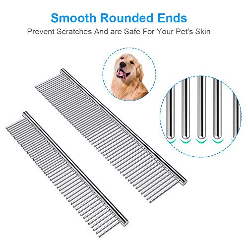 Cafhelp 2 Pack Cat Combs, Stainless Steel Teeth