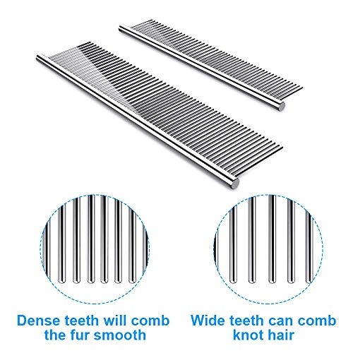 Cafhelp 2 Pack Cat Combs, Stainless Steel Teeth