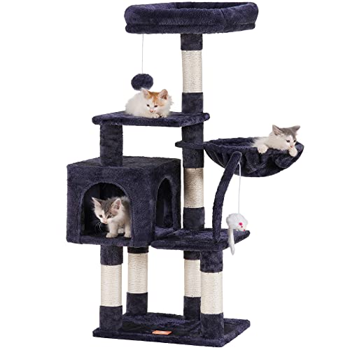 Smoky Gray Cat Tree with Hammock and Scratching Posts
