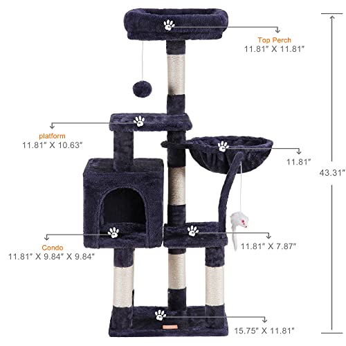 Smoky Gray Cat Tree with Hammock and Scratching Posts
