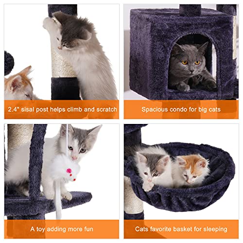 Smoky Gray Cat Tree with Hammock and Scratching Posts