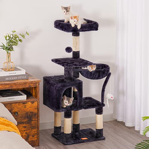 Smoky Gray Cat Tree with Hammock and Scratching Posts