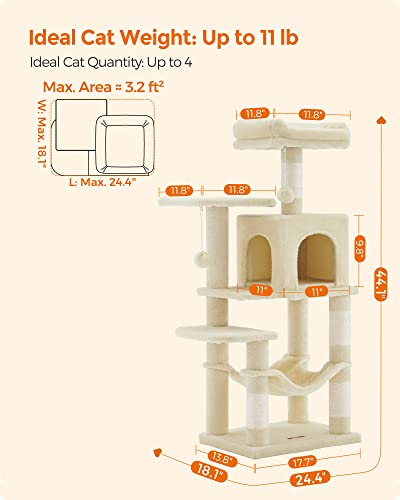 44.1-Inch Feandrea Cat Tree with Scratching Posts, Perches