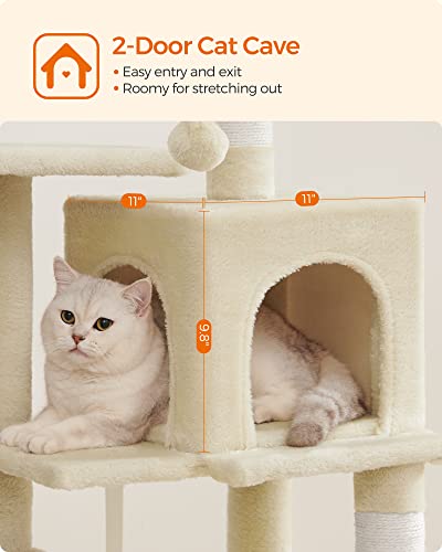 44.1-Inch Feandrea Cat Tree with Scratching Posts, Perches
