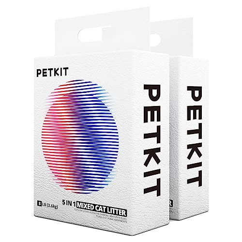 PETKIT 5 in 1 Mixed Cat Litter,Odor Control Clumping Cat Litter,8LB Bag,Water Flushable Bentonie Tofu Cat Litter
