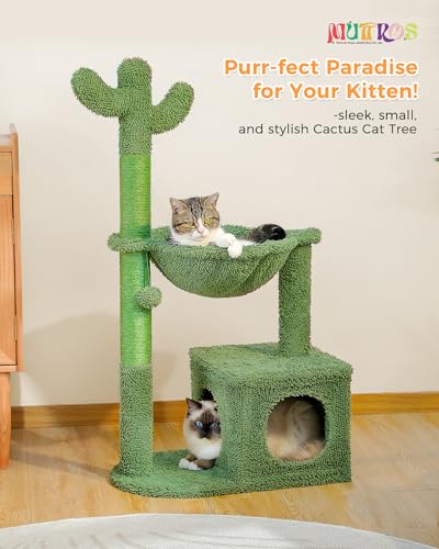 MUTTROS Cactus Cat Tree 40" Cat Tower with Large Metal Carpet Hammock