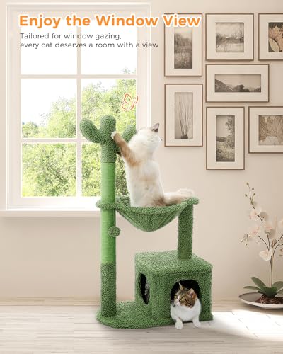 MUTTROS Cactus Cat Tree 40" Cat Tower with Large Metal Carpet Hammock