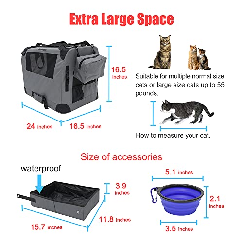 Prutapet Large Cat Carrier 24"x16.5"x16.5" Soft-Sided Portable Pet Crate
