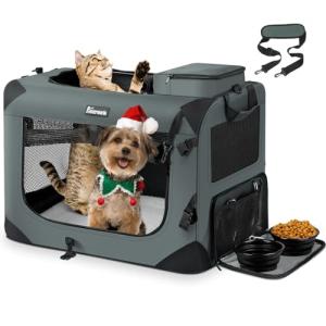 Reerooh Large 24"x17"x17", Soft Sided Cat Carrier Collapsible Travel Carrier Bag