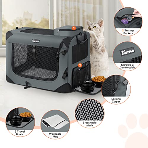 Reerooh Large 24"x17"x17", Soft Sided Cat Carrier Collapsible Travel Carrier Bag