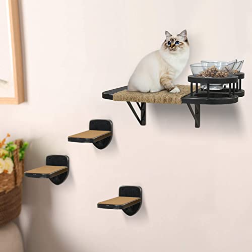 MEMOORIAL Cat Hammock Cat Wall Shelves with 3 Steps, Cat Shelves and Perches with 2 Cat Food Shelf, Cat Climbing Shelf