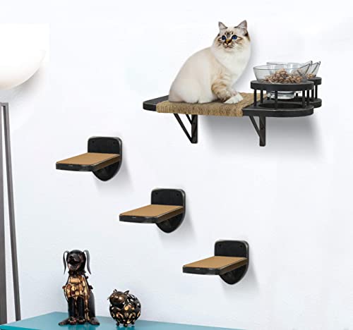 MEMOORIAL Cat Hammock Cat Wall Shelves with 3 Steps, Cat Shelves and Perches with 2 Cat Food Shelf, Cat Climbing Shelf