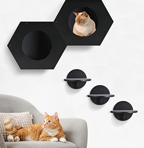 Ziprofly Modern Wall Furniture For Cats, 1 Shelf And 3 Steps