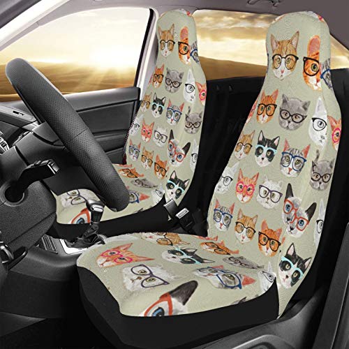 Cat Print Car Seat Covers, 2 PCS