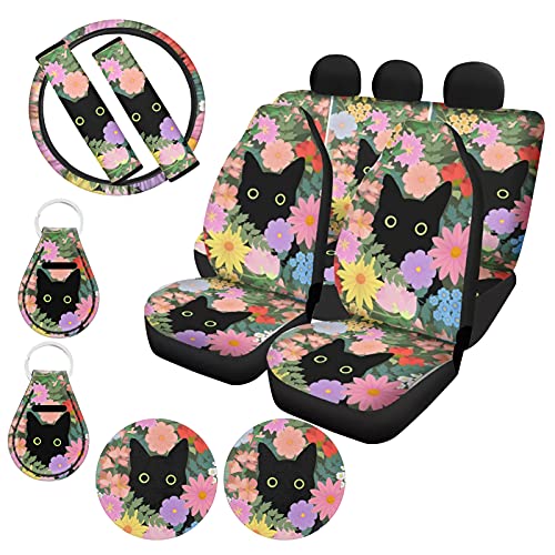 Black Cat Car Seat Covers Full Set for Cars